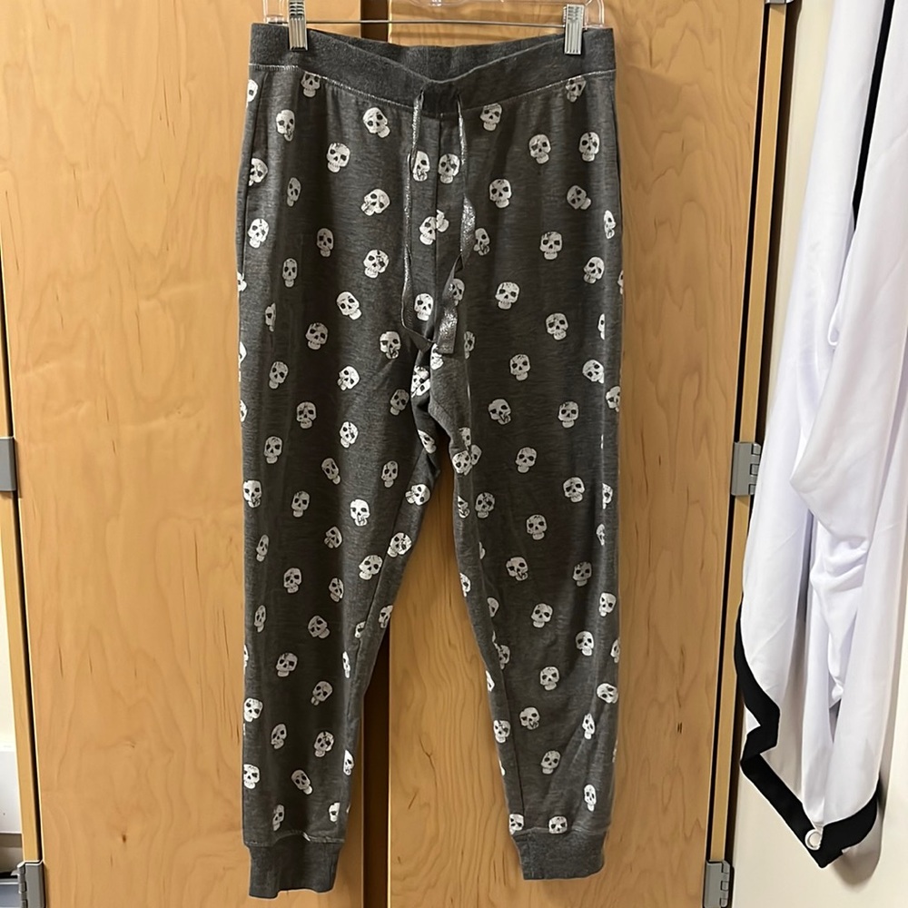 XL Pink Rose Skull Print Sweatpants